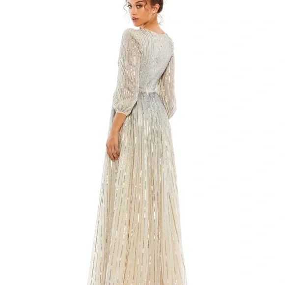 ✔️#67B BNWT MAC DUGGAL SEQUINED WRAP OVER 3/4 SLEEVE GOWN #5509 - Picture 5 of 12